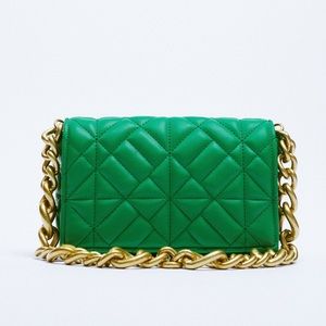 Zara quilted shoulder bag with chain in green